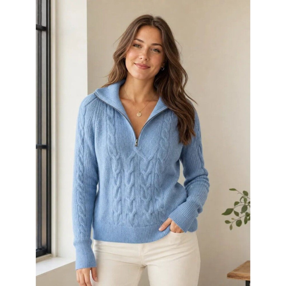 LOFT Textured Blue Fuzzy Knit Sweater Size Small NWOT